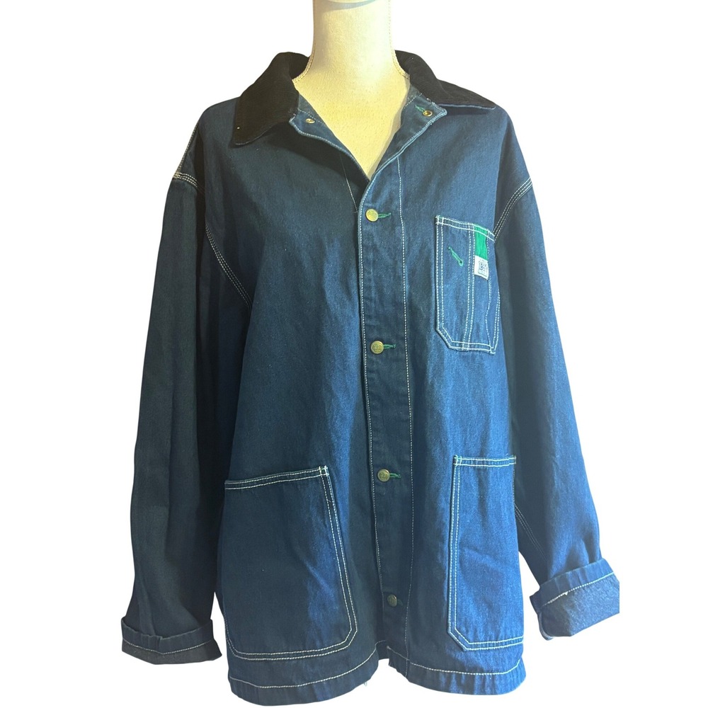 Liberty Overalls Mens 2XL Denim Chore Coat Jacket Corduroy Collar Blue Workwear
